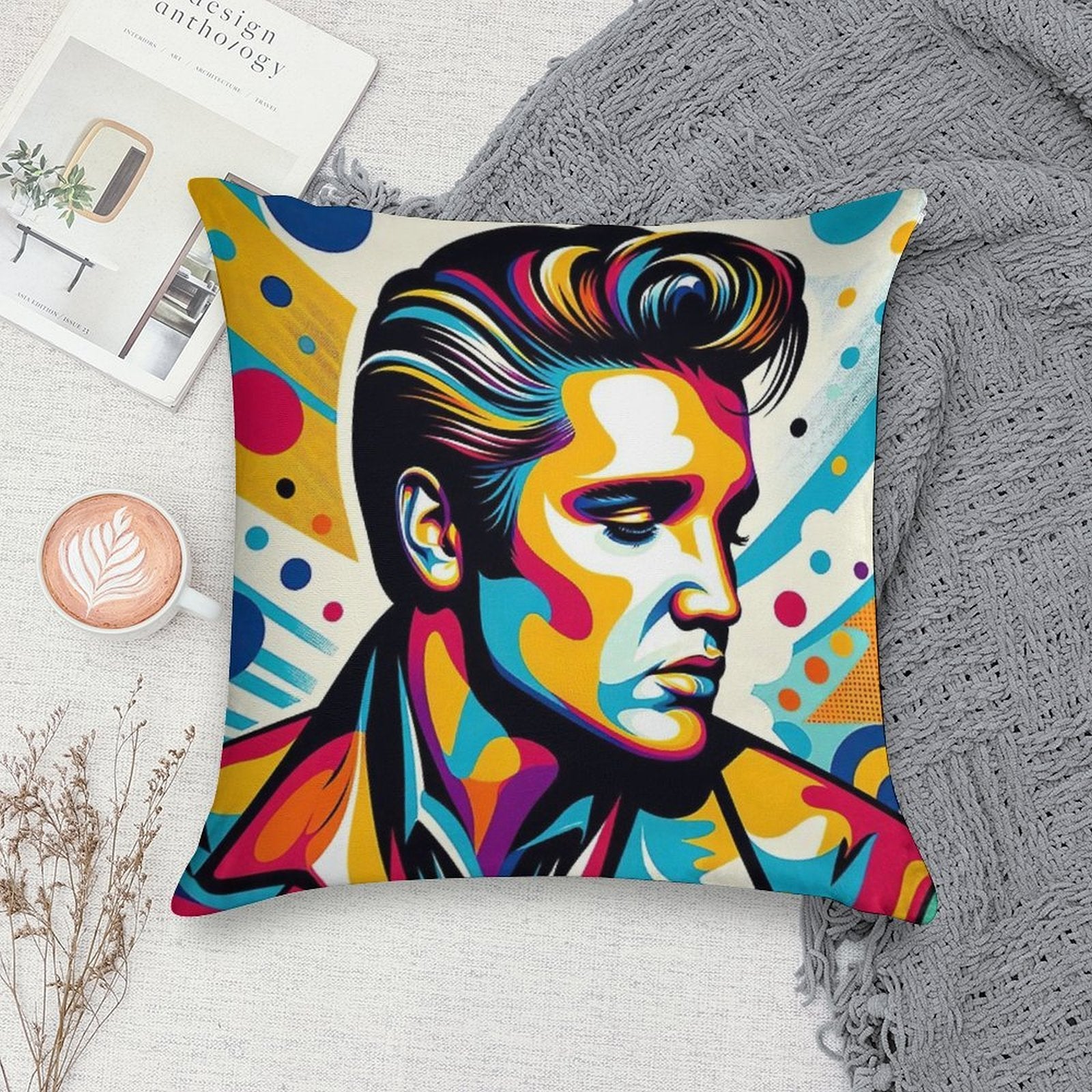 Elvis Presley Pop Art Soft Short Plush Fabric Throw Pillow