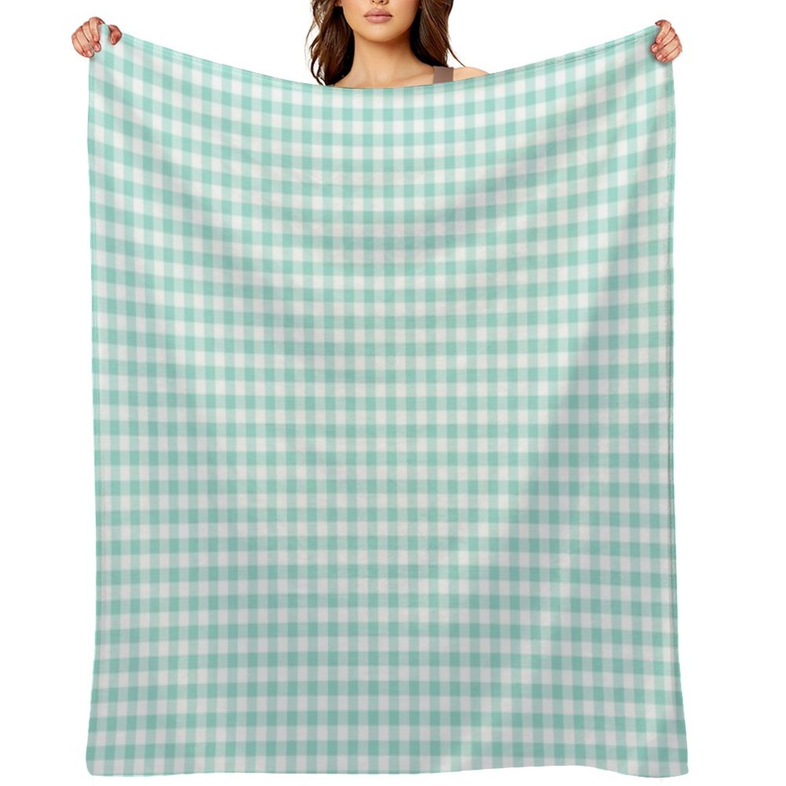 Aqua Gingham Checkered Pattern Design Machine-washable Throw Blanket