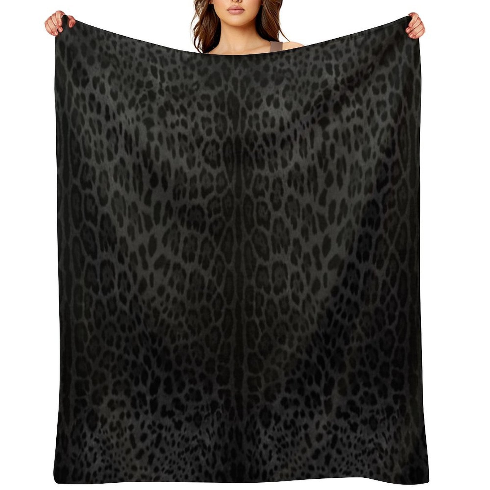 Black Leopard Print Skin Shrink-resistant Throw Blanket