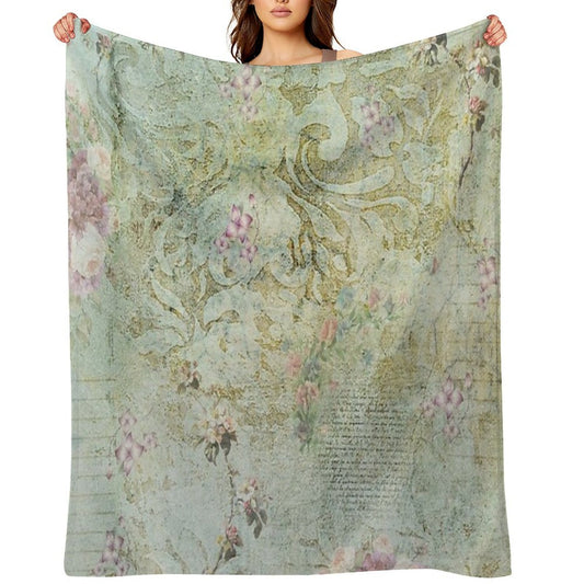 Vintage French Floral Wallpaper All-season Throw Blanket