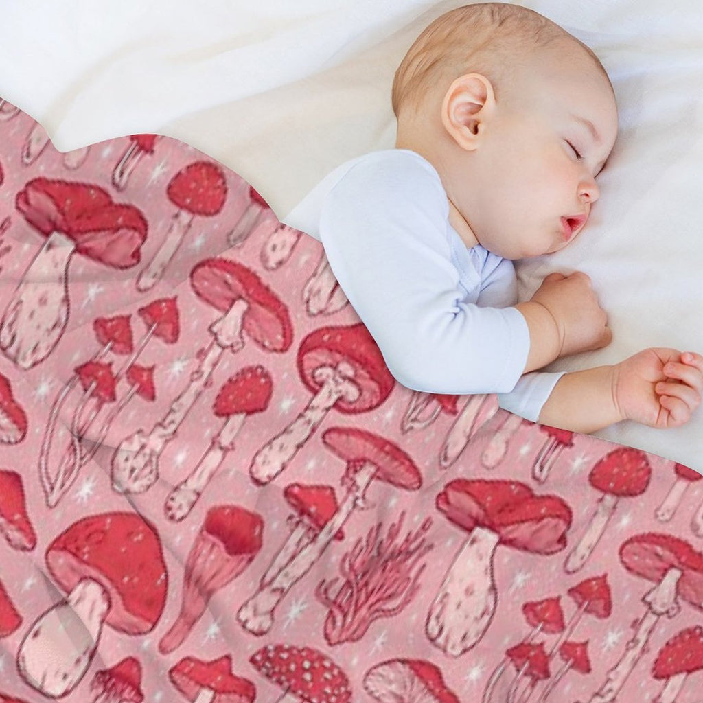 Deadly Mushrooms Red on Pink Eco-conscious Throw Blanket