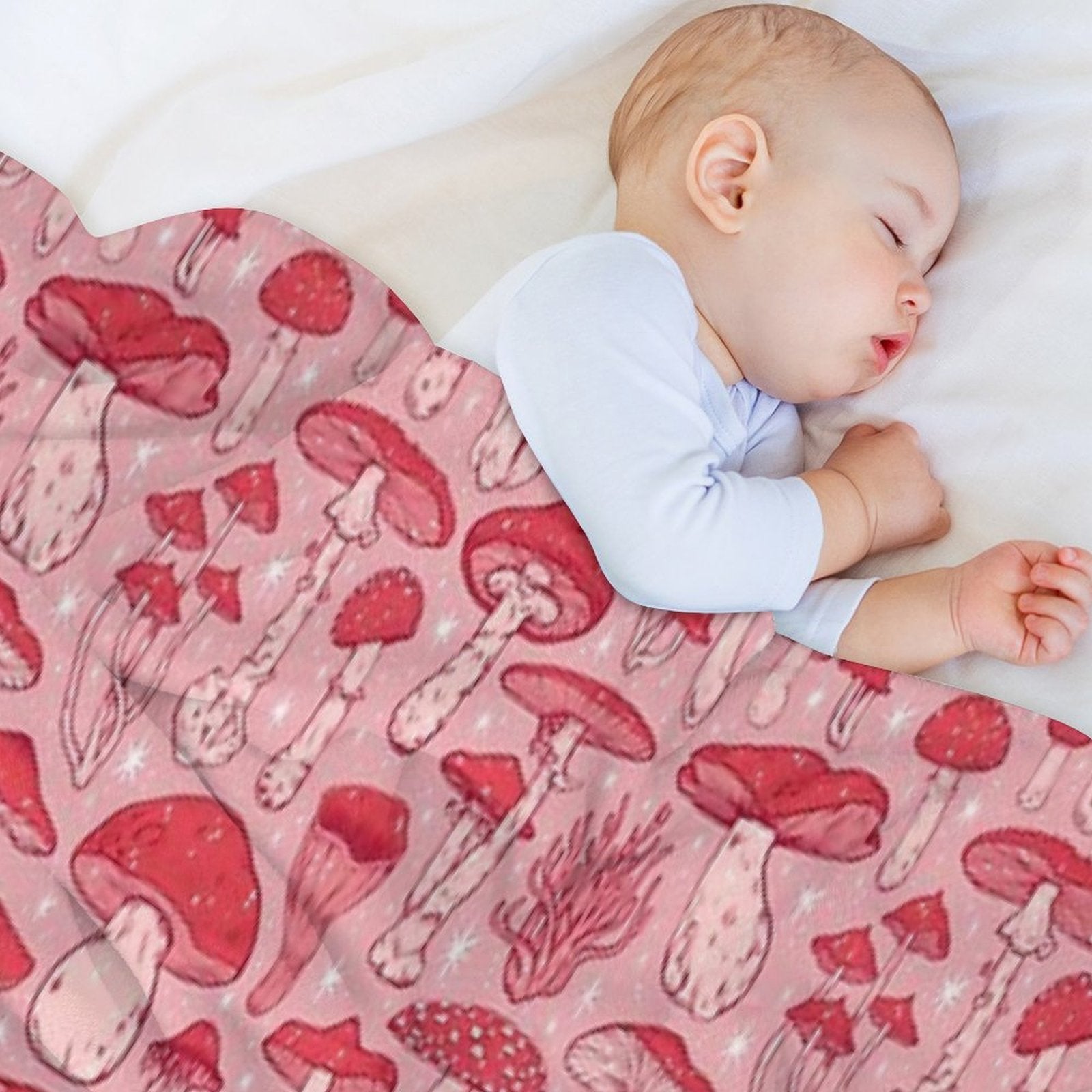 Deadly Mushrooms Red on Pink Eco-conscious Throw Blanket