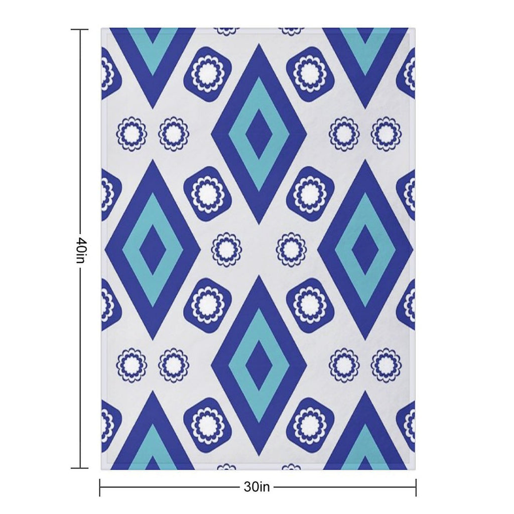 Blue Geometric And Floral Ethnic Pattern Durable Throw Blanket