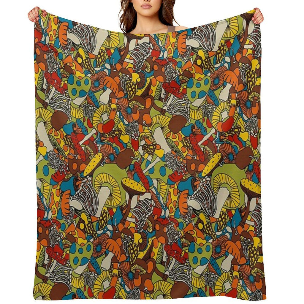 70s Psychedelic Mushroom Eco-conscious Throw Blanket