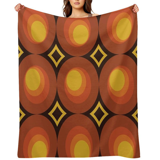 1970s Orange Mid-Century Modern Circle 2 Easy Care Throw Blanket