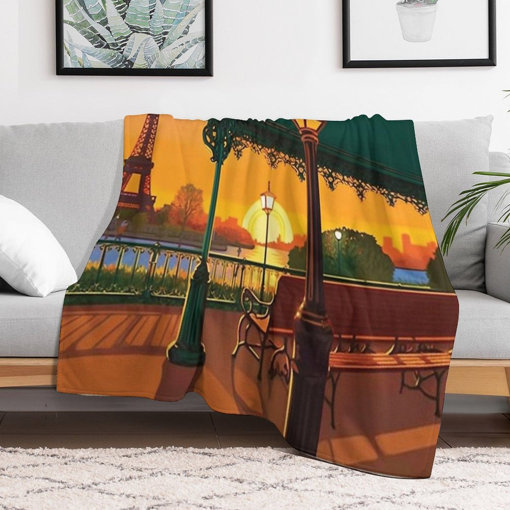 Sunset in Paris City Wrinkle-free Throw Blanket