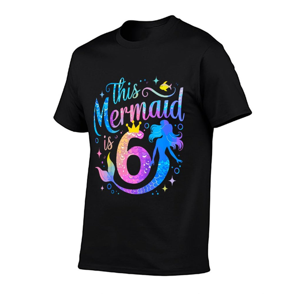 Kids 6 Year Old This Mermaid Is 6th Birthday Girl Daughte  Ribbed Collar T-Shirt