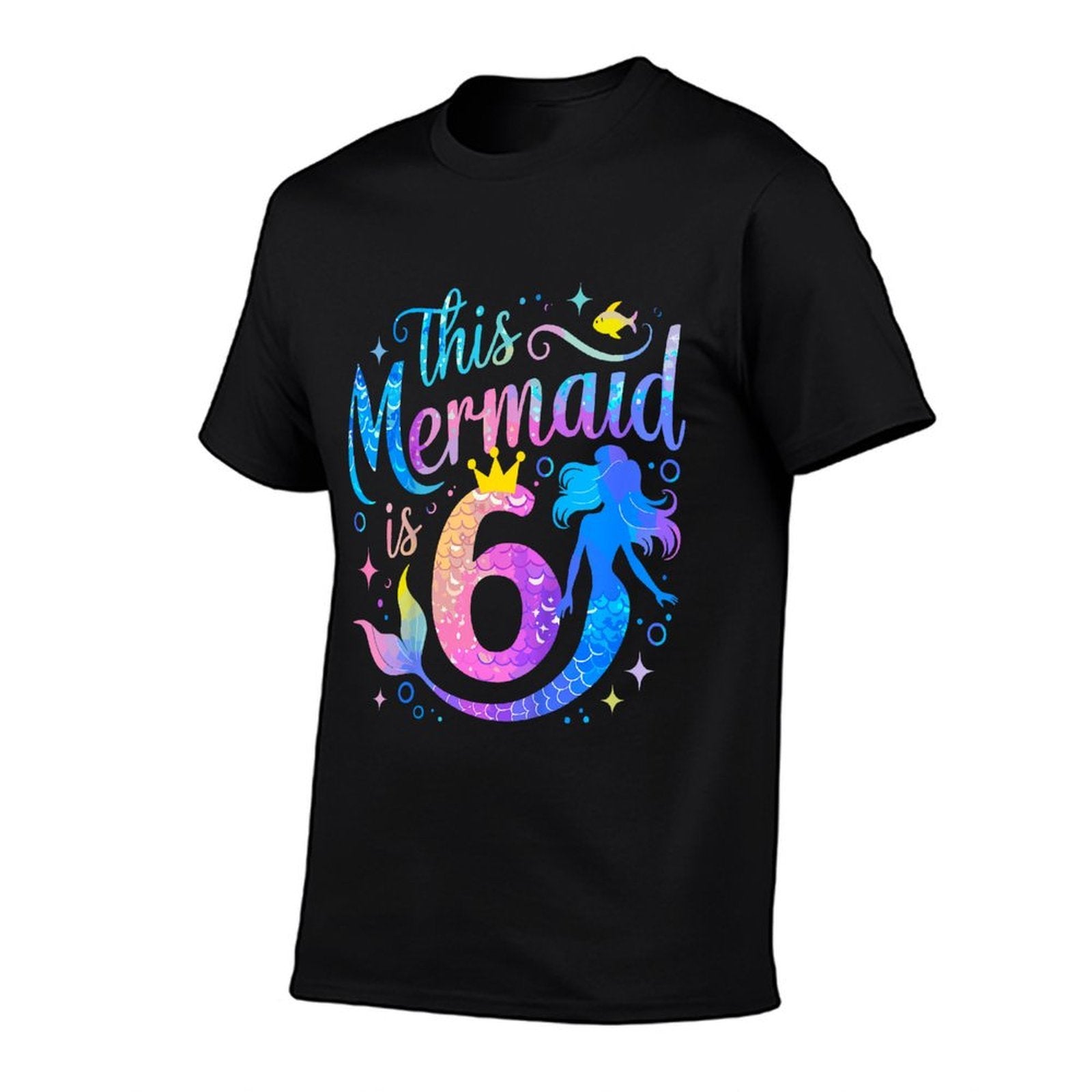 Kids 6 Year Old This Mermaid Is 6th Birthday Girl Daughte  Ribbed Collar T-Shirt