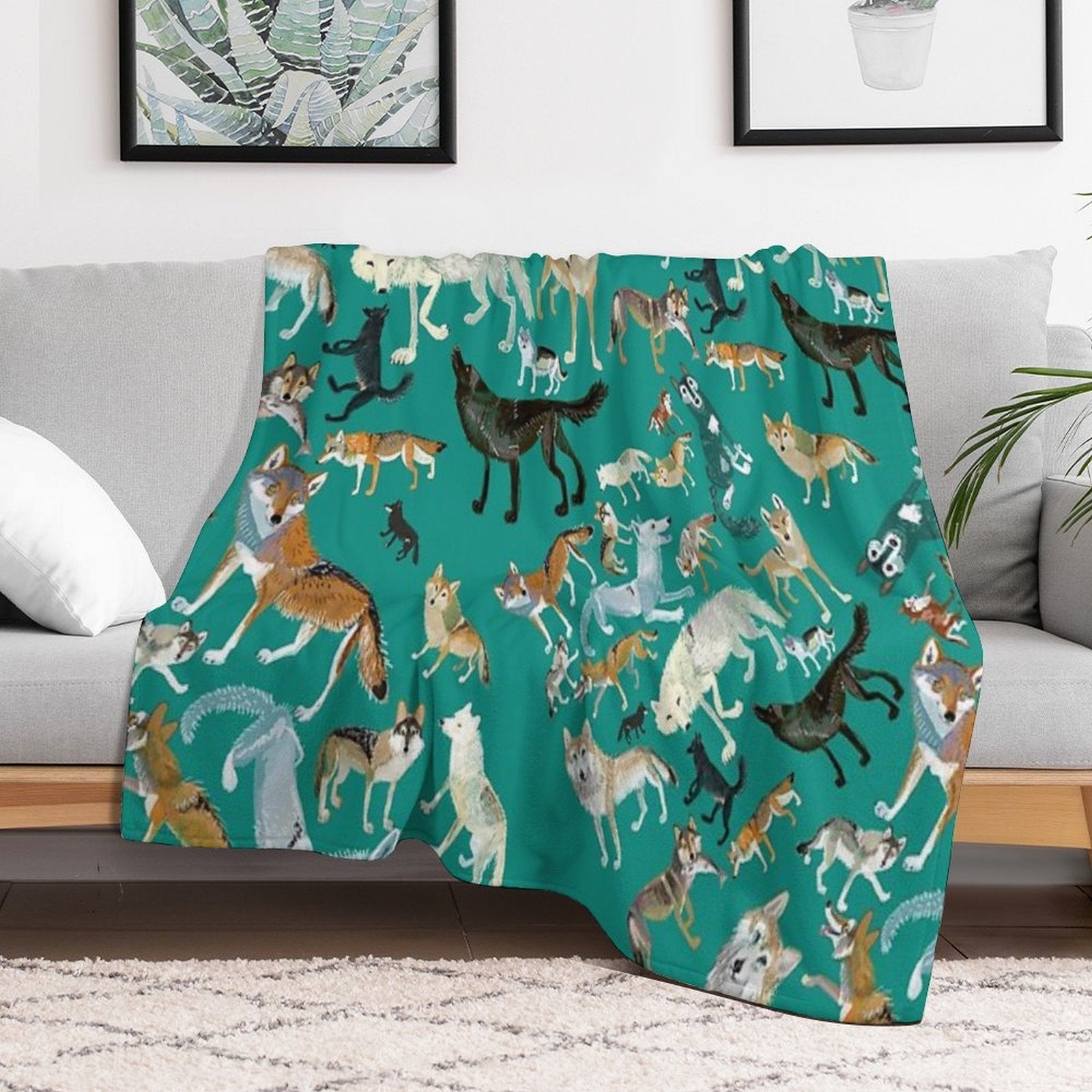Wolves of The World (Green Pattern) Eco-conscious Throw Blanket