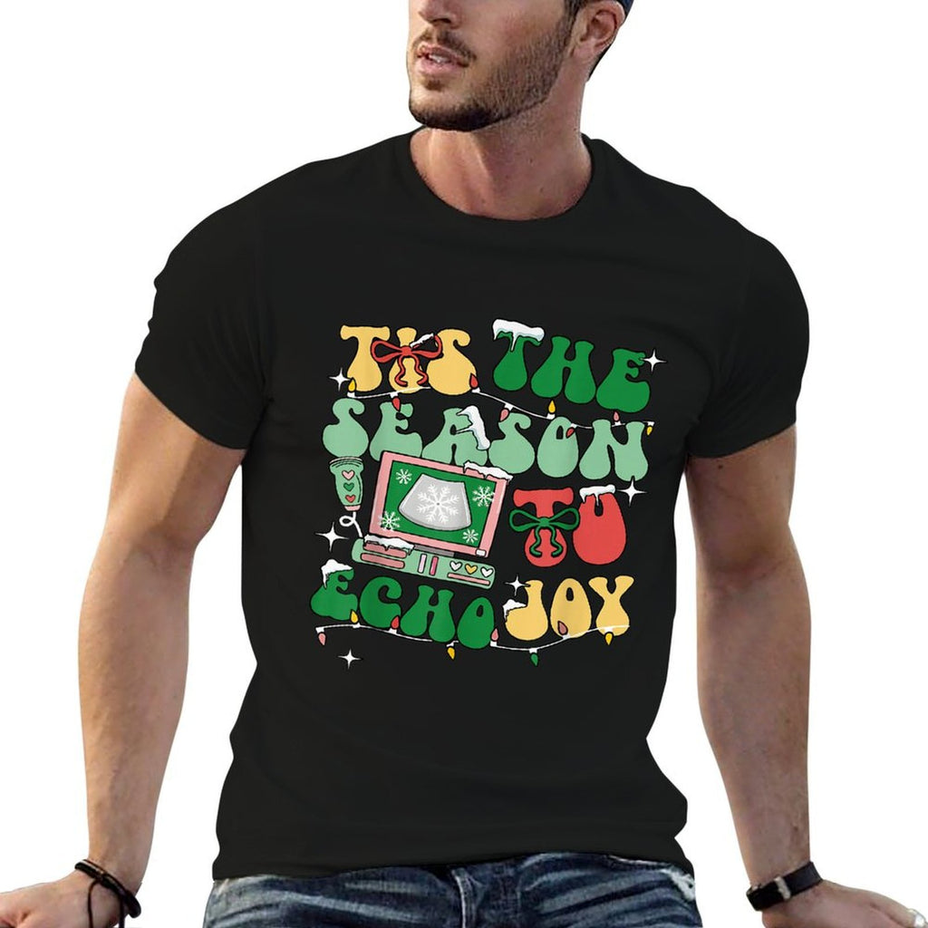 Tis The Season to Echo Joy Xmas Sonographer Ultrasound Tech  Ribbed Collar T-Shirt