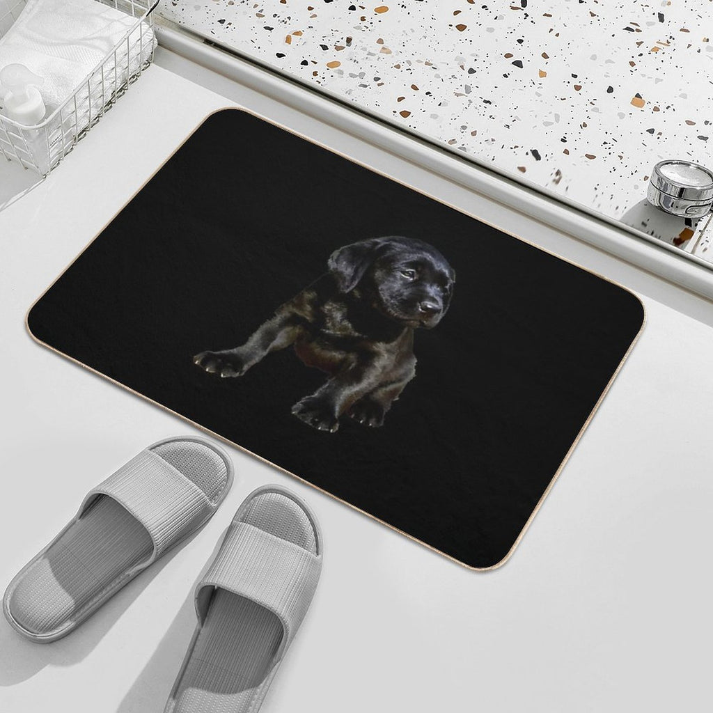 Adorable And Cute Black Labrador Sitting Puppy Vector  Non-Slip Bath Mat