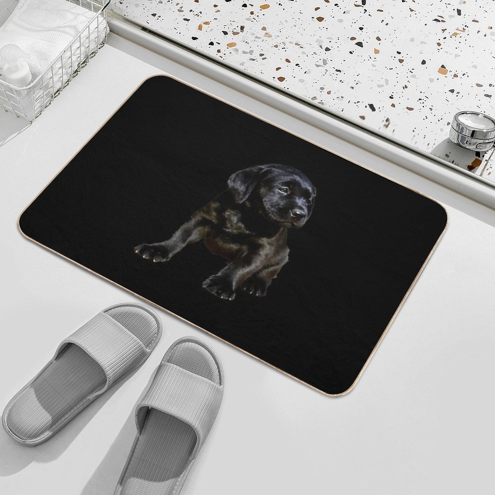 Adorable And Cute Black Labrador Sitting Puppy Vector  Non-Slip Bath Mat