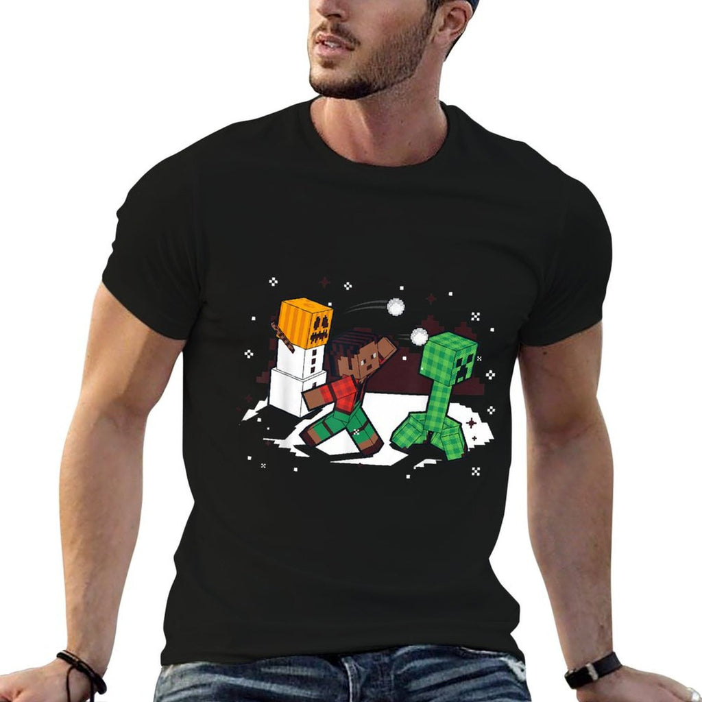 Minecraft Winter Creeper Snowball Fight Scene  Eco-friendly Material T-Shirt