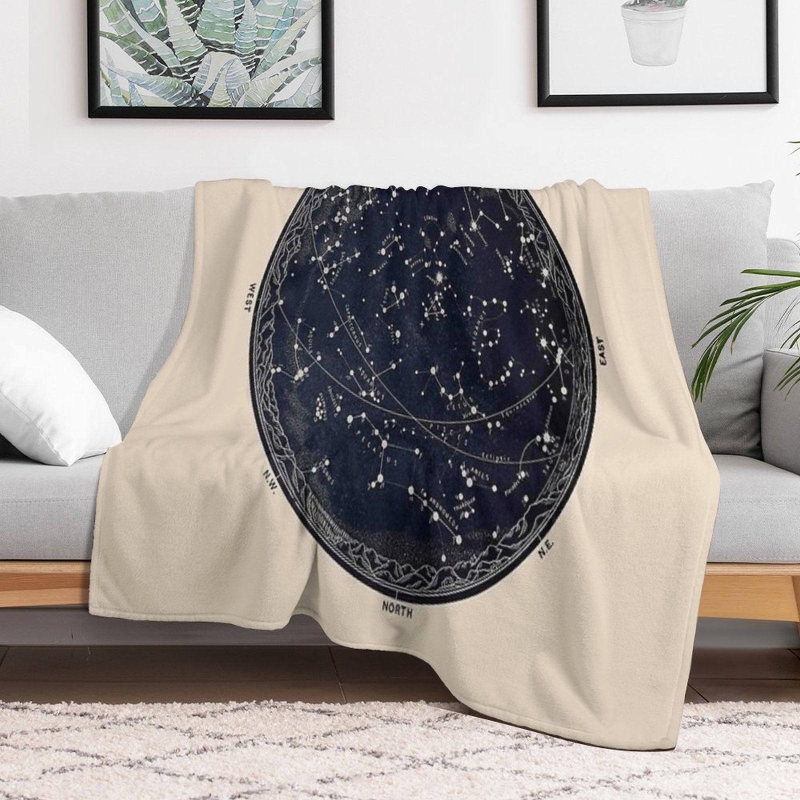 Antique Map of The Night Sky, 19th Century Astronomy Quick-dry Throw Blanket
