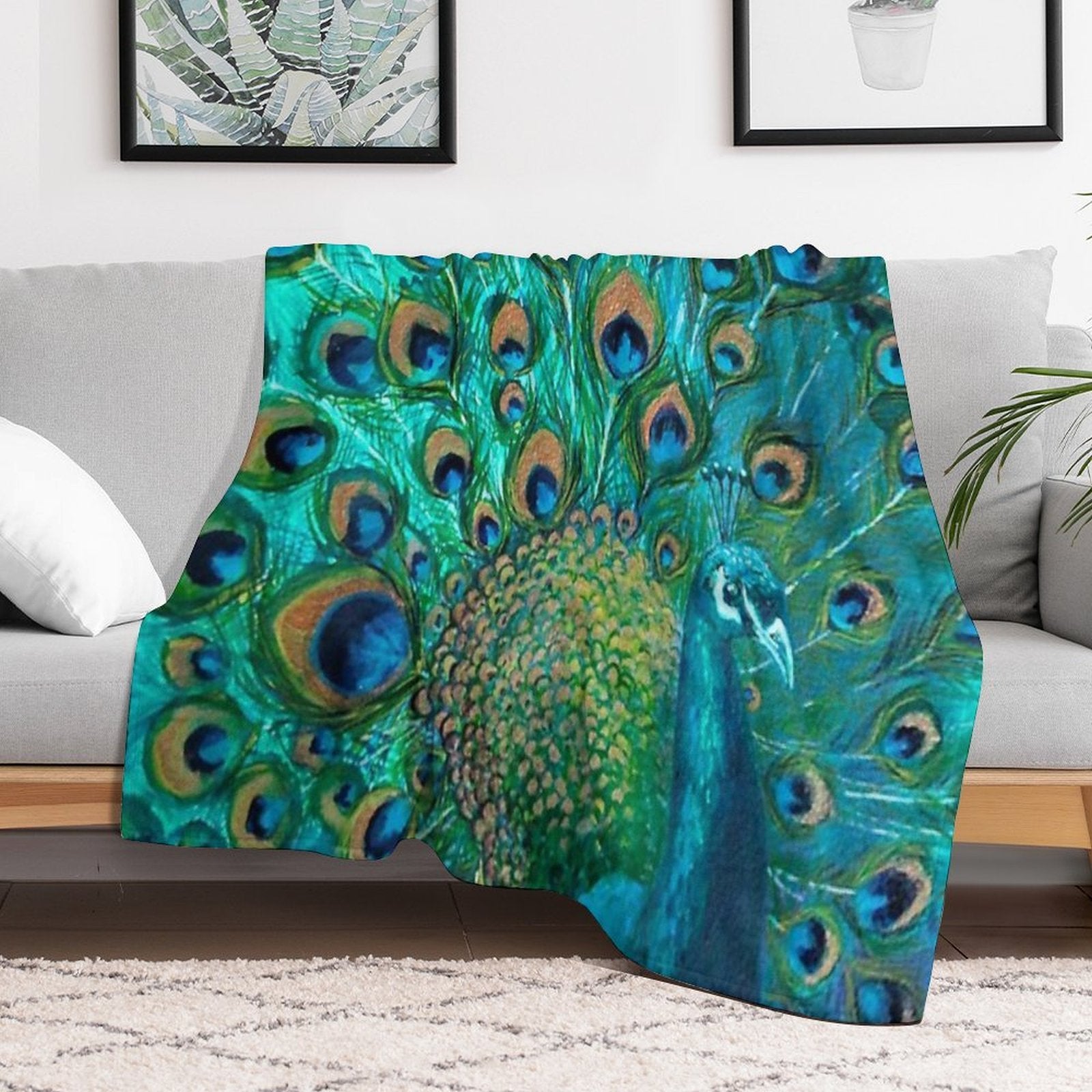 Colourised Aqua Peacock All-season Throw Blanket