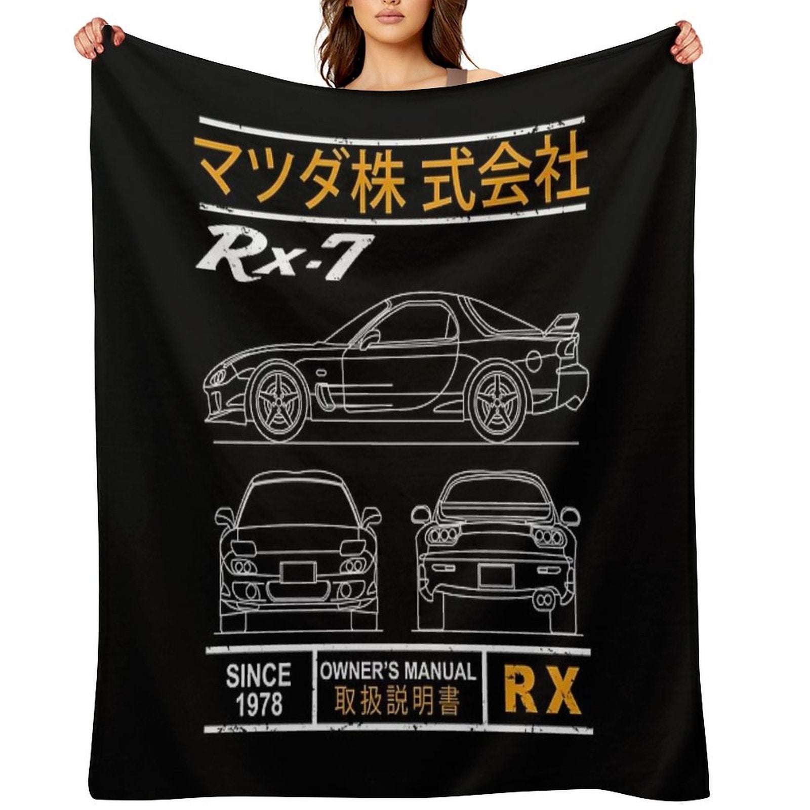Blueprint of The RX7 Machine-washable Throw Blanket