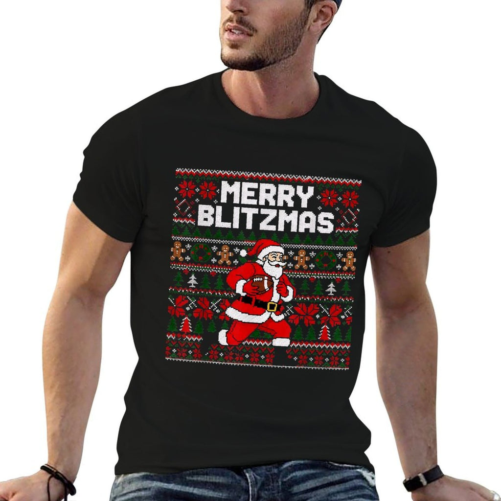 Christmas Merry Blitzmas Santa Football Ugly Sweater Style Comfortable T-Shirt