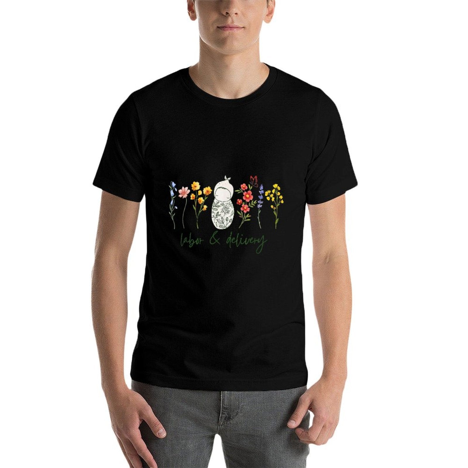 Wildflower Labor And Delivery Nurse Graduation Midwife  Ribbed Collar T-Shirt