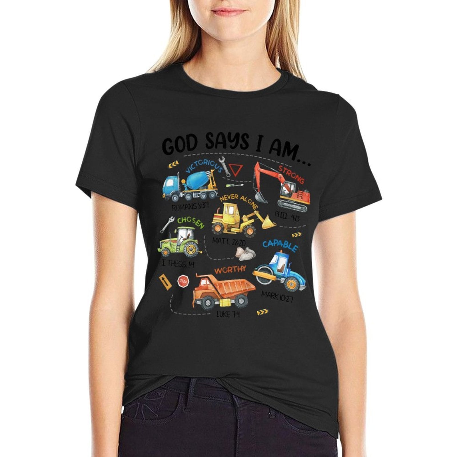Kids God Says I Am Construction Bible Verse Truck Toddler Boys  Affordable Price T-Shirt