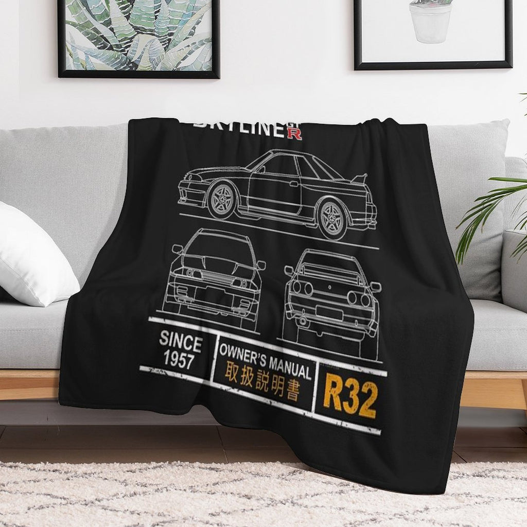 Blueprint of The Skyline R32 Shrink-resistant Throw Blanket