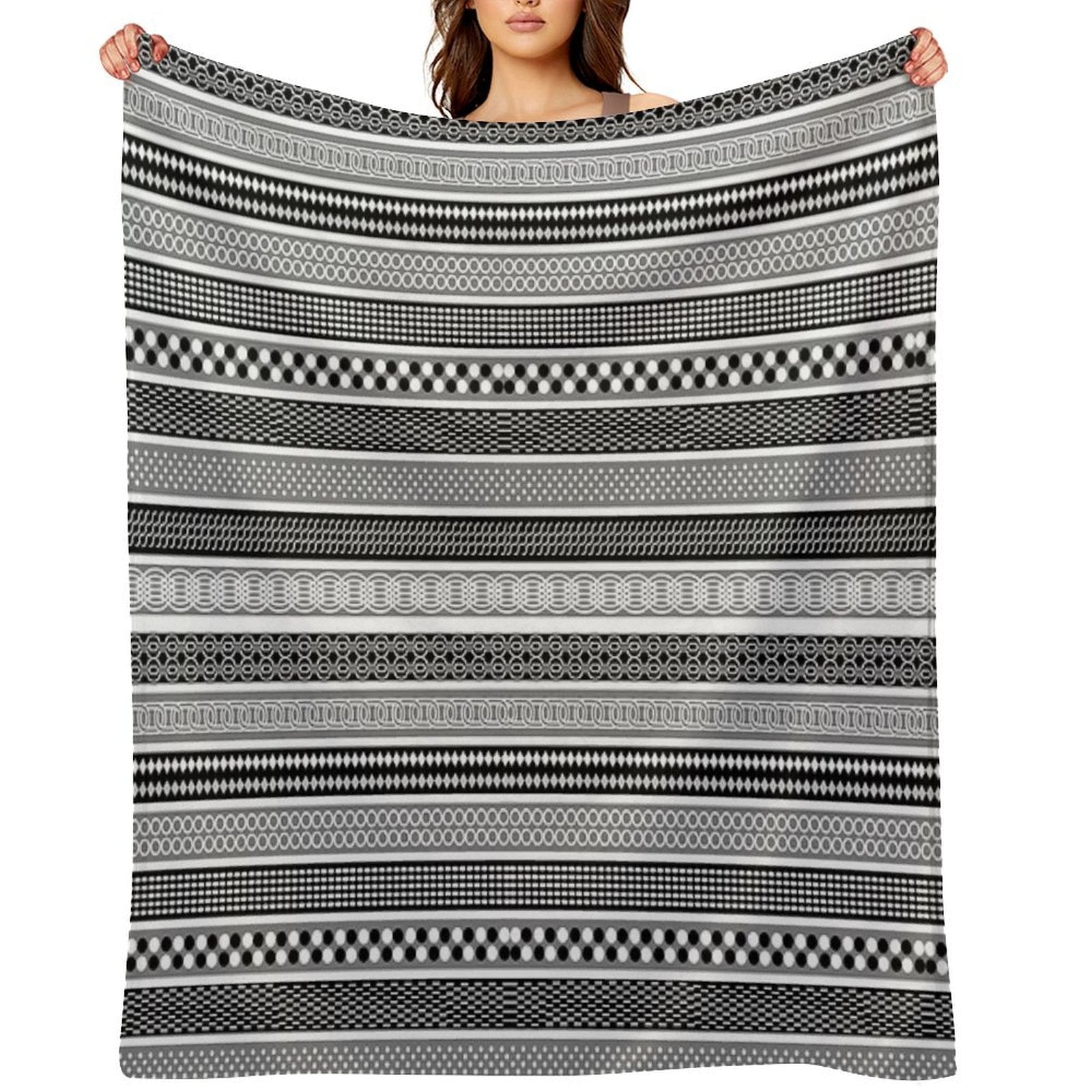 Grey And Black Stripped Pattern Travel-friendly Throw Blanket