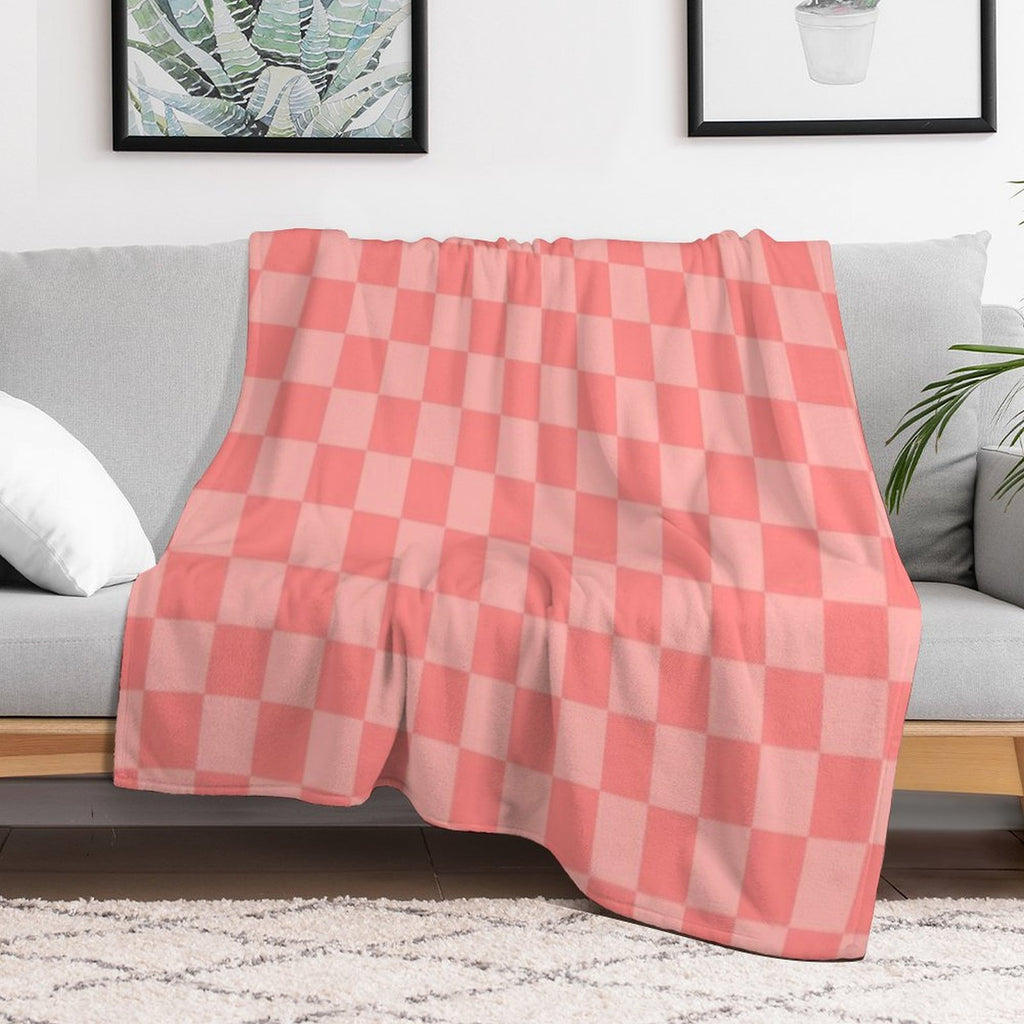 Checkerboard Mini Check Pattern in Double Blush Pink Compact Throw Blanket