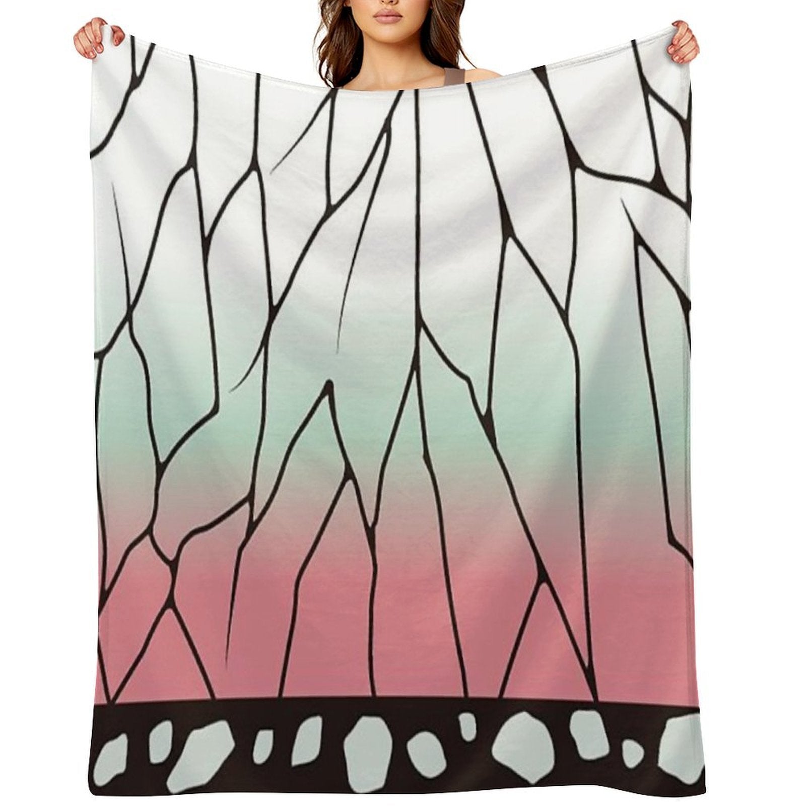 Demon Slayer Kocho Shinobu Japanese Pattern WAGARA of Butterfly Pattern Design. Velvety-soft Throw Blanket