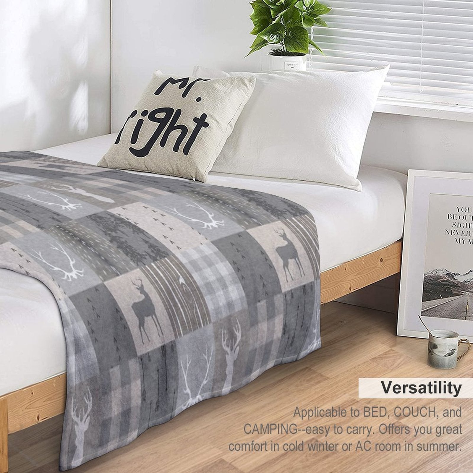 Rustic Woodland Patchwork - Grey And Beige Premium Throw Blanket