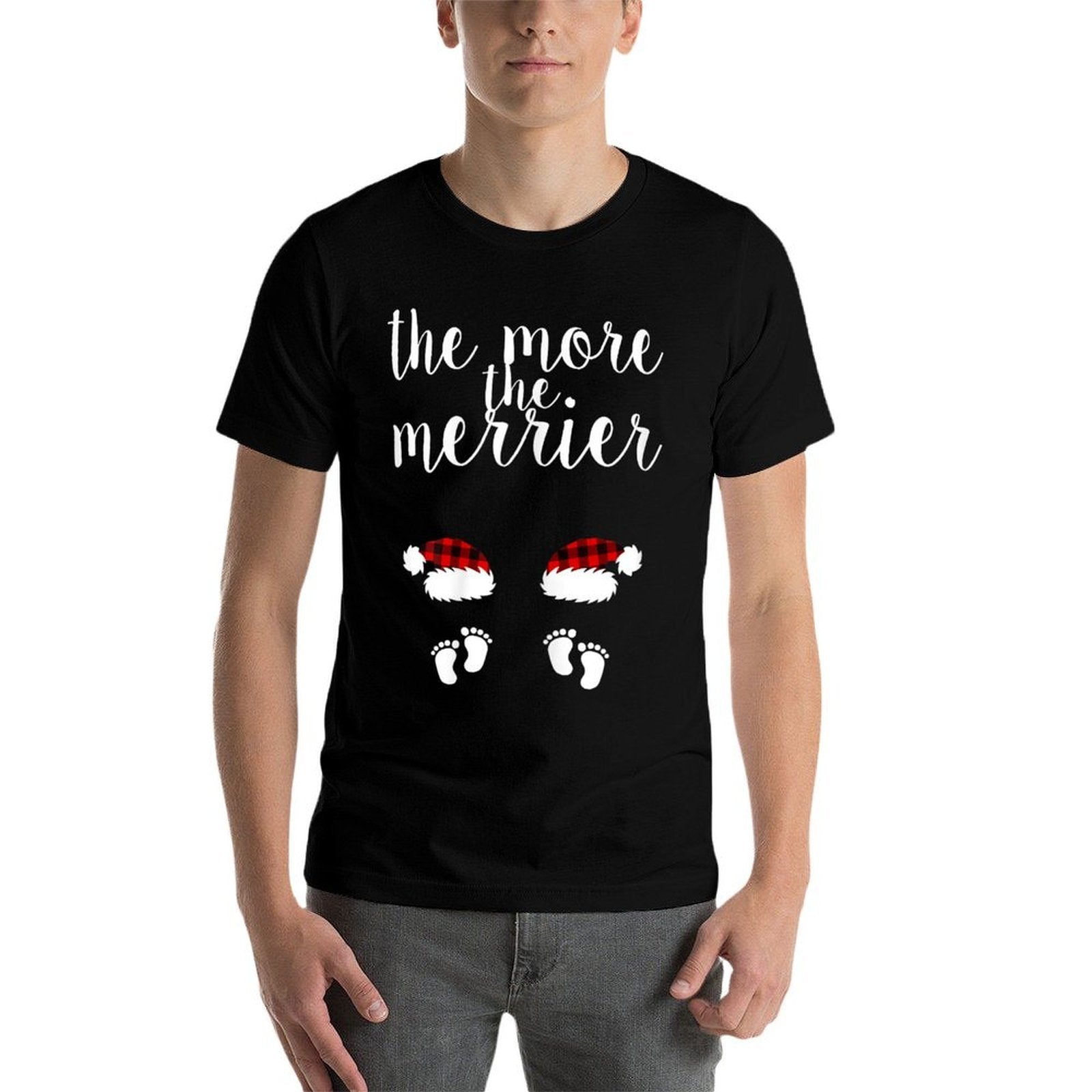 Twin Pregnancy Christmas Pregnant Women The More The Merrier  Rolled Sleeves T-Shirt