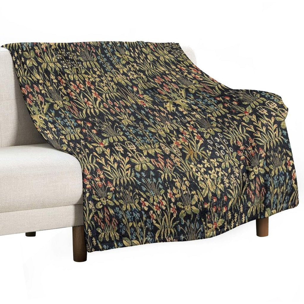 Medieval Gothic Fantasy Flowers Tapestry Floral Pattern Quick-dry Throw Blanket