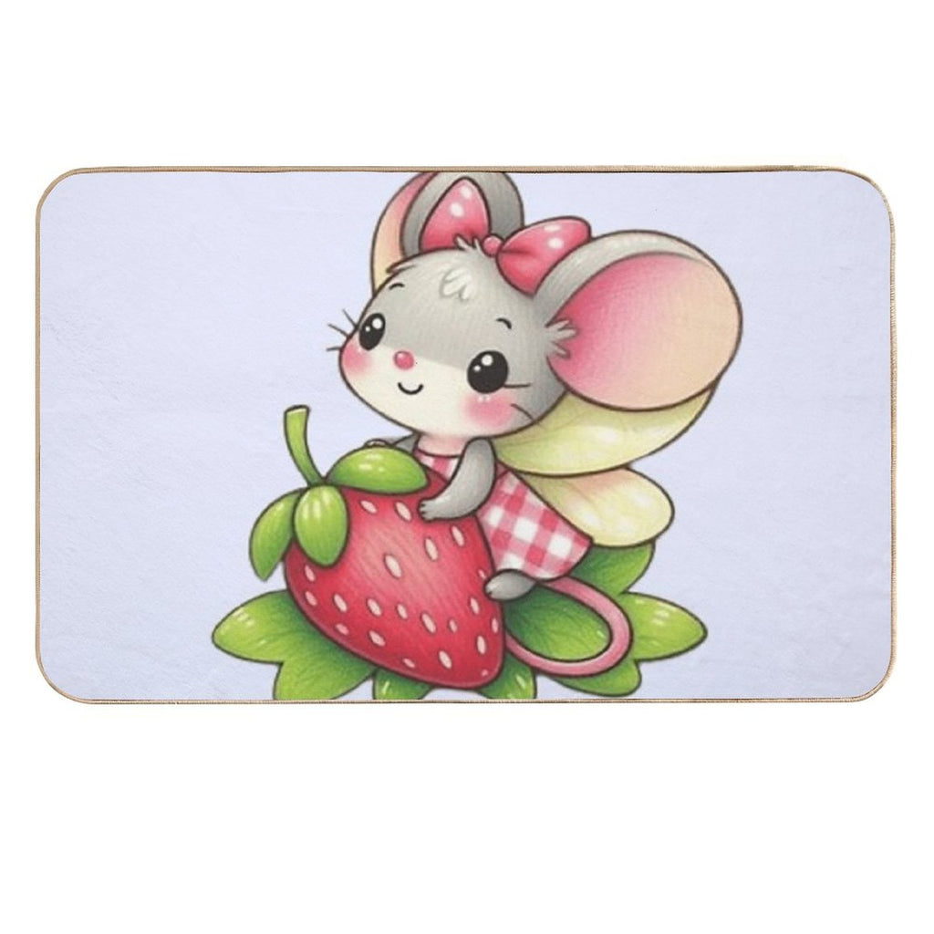 Cute Mouse Fairy with A Strawberry  Fade-Resistant Bath Mat