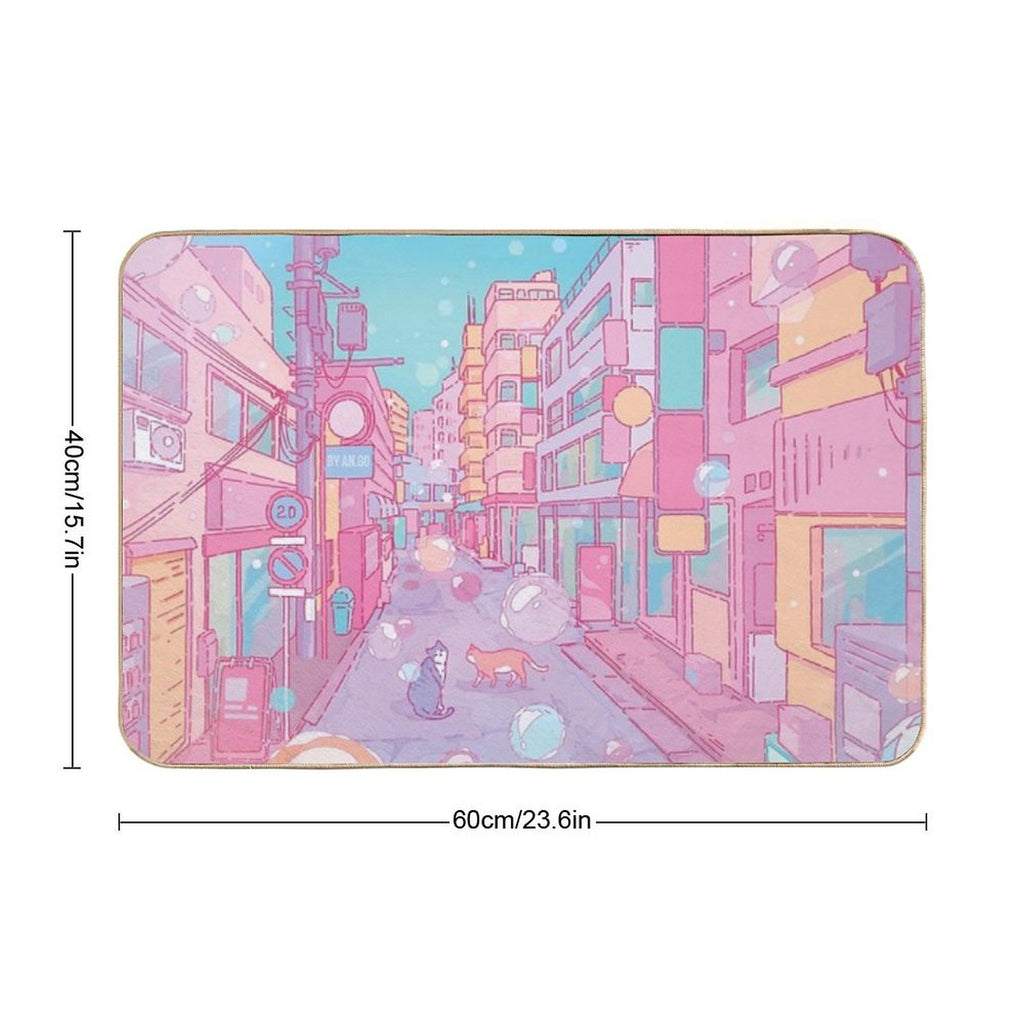 The Cute Cats in The Tokyo Streets (Soft Pastel Version)  Toxin-Free Bath Mat