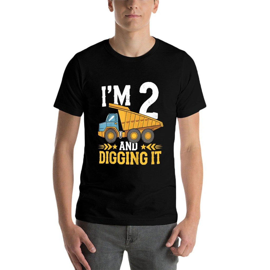 Kids I'm 2 And Digging 2nd Birthday Construction Truck 2 Year Old  Polyester Blend T-Shirt