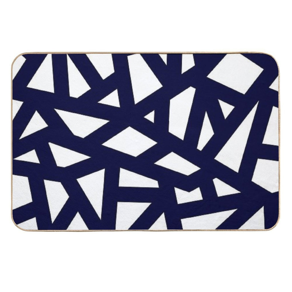 Navy Blue Thick Mosaic Lines On White  Pet-Safe Bath Mat