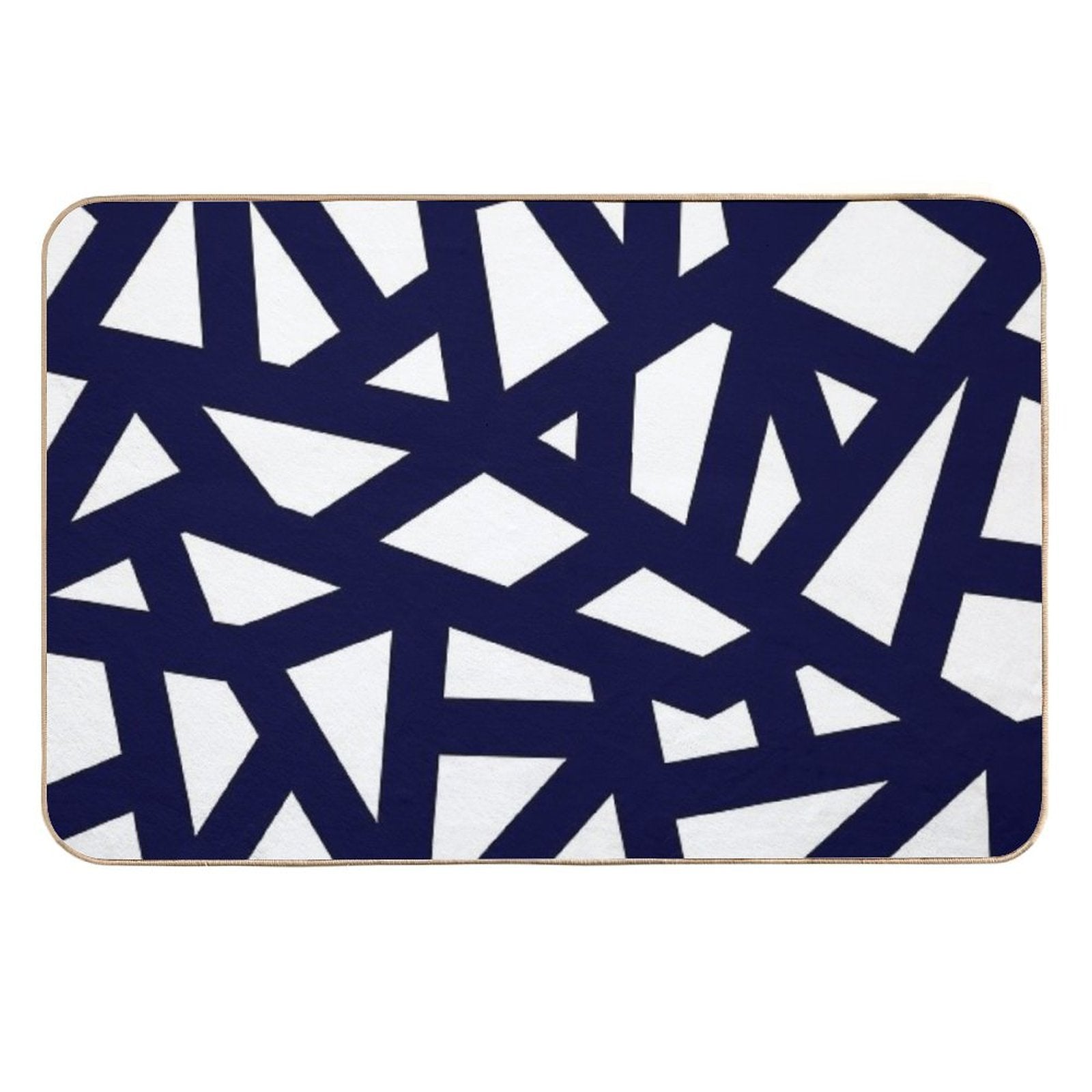 Navy Blue Thick Mosaic Lines On White  Pet-Safe Bath Mat