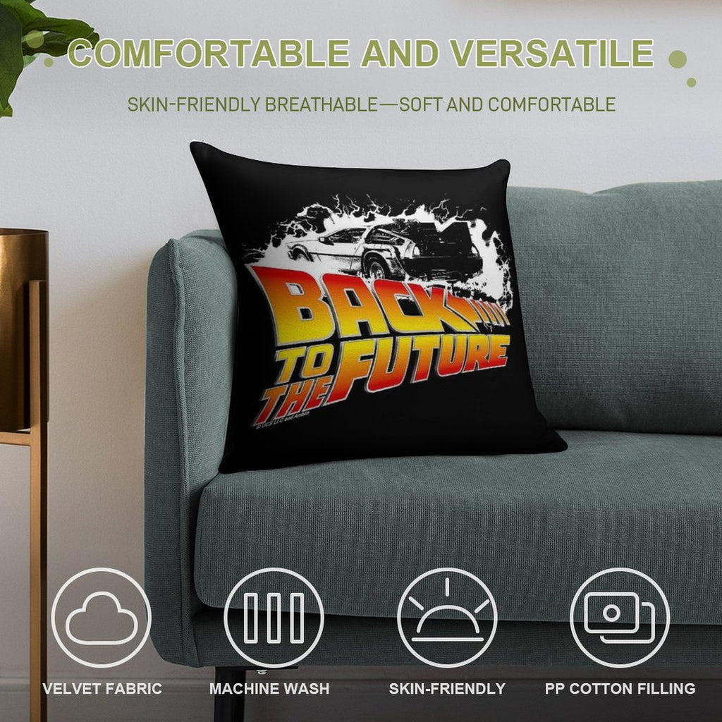 Back to The Future - DeLorean White Stencil Fan Art Soft Gift Ready Throw Pillow