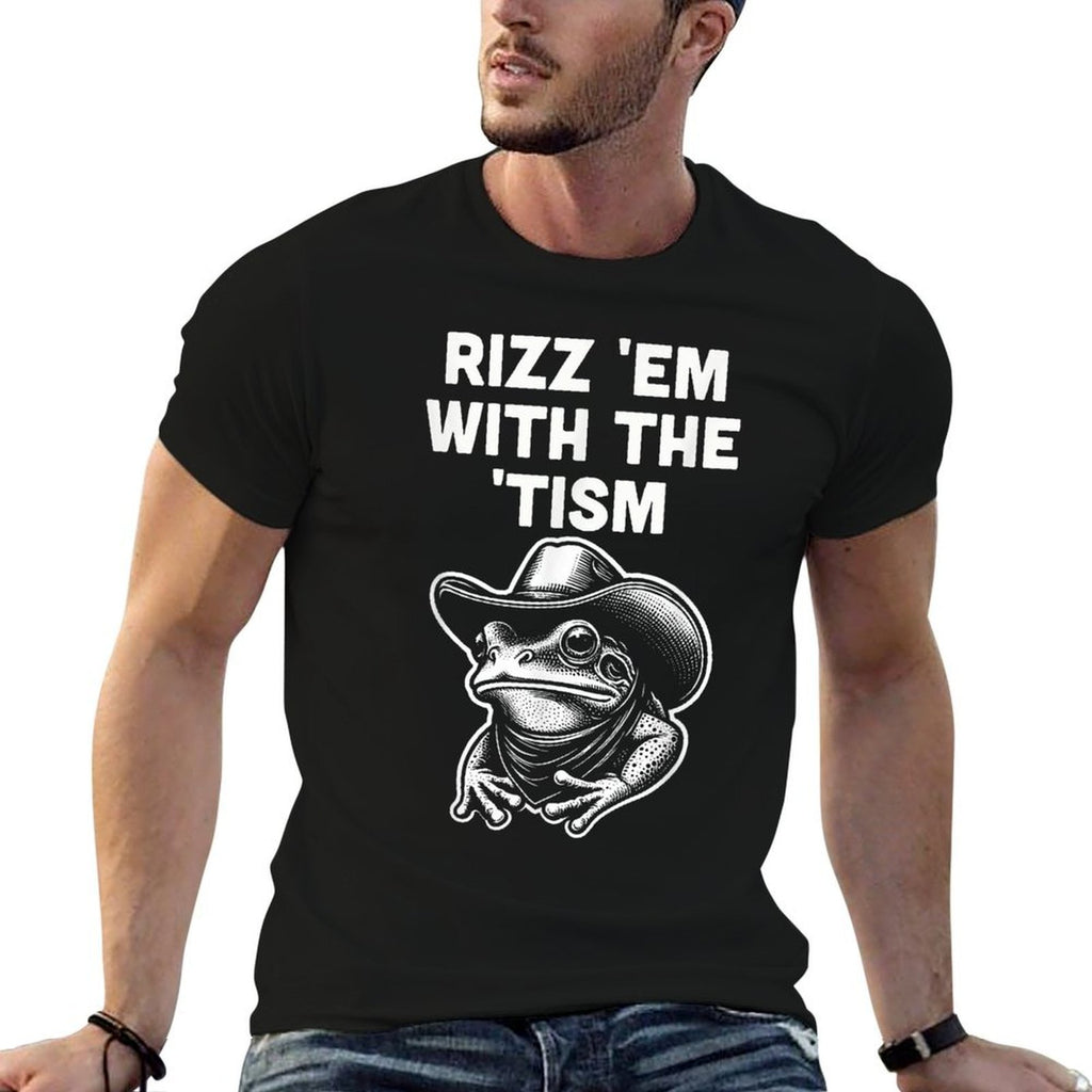 Funny Rizz Internet Meme Culture Trending Frog Meme Funny Autism Awareness - Unisex Adult, Black, Small,  Odor-resistant T-Shirt