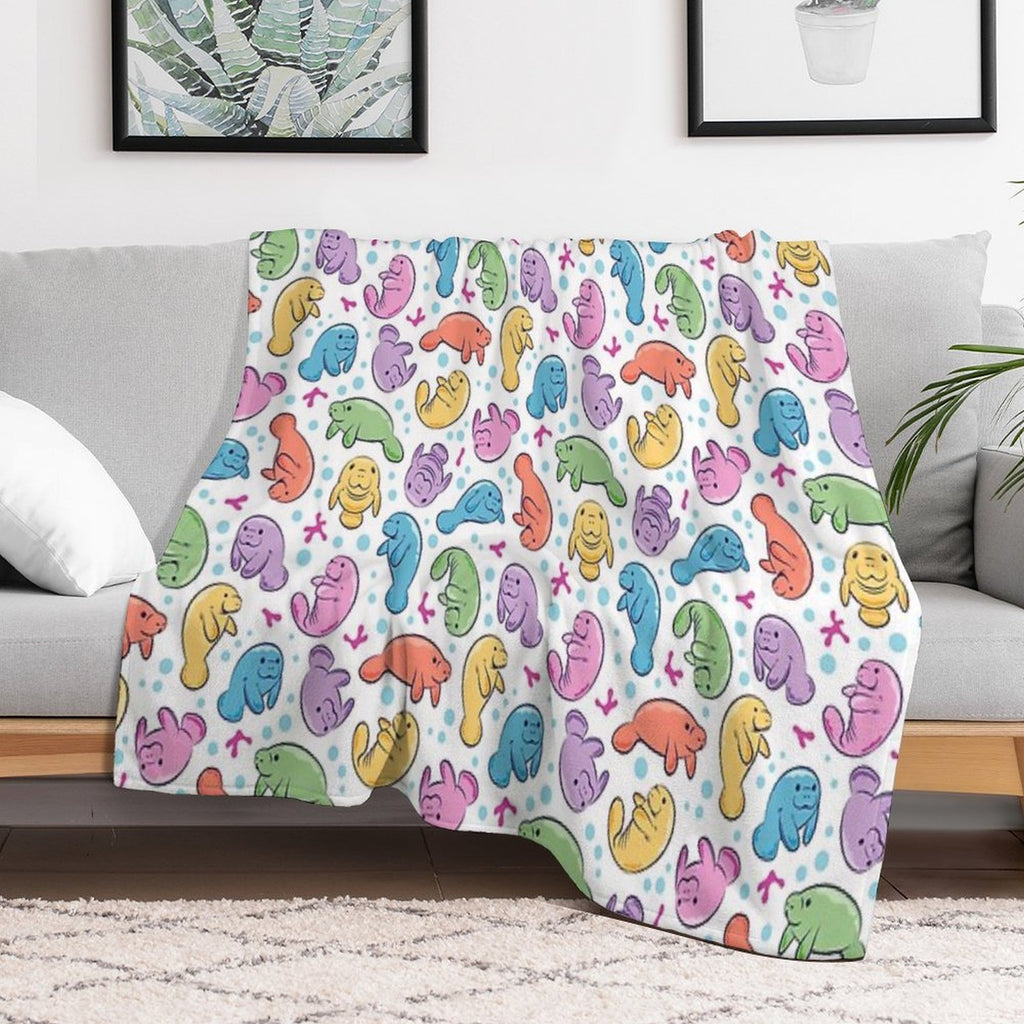 Cute Manatee Pattern - Colorful Underwater Pattern Travel-friendly Throw Blanket