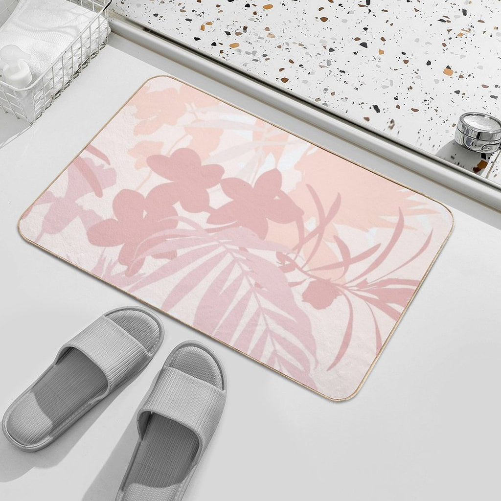 Tropical Flowers, Garden Flowers And Leaves.  Dirt-Trapping Bath Mat