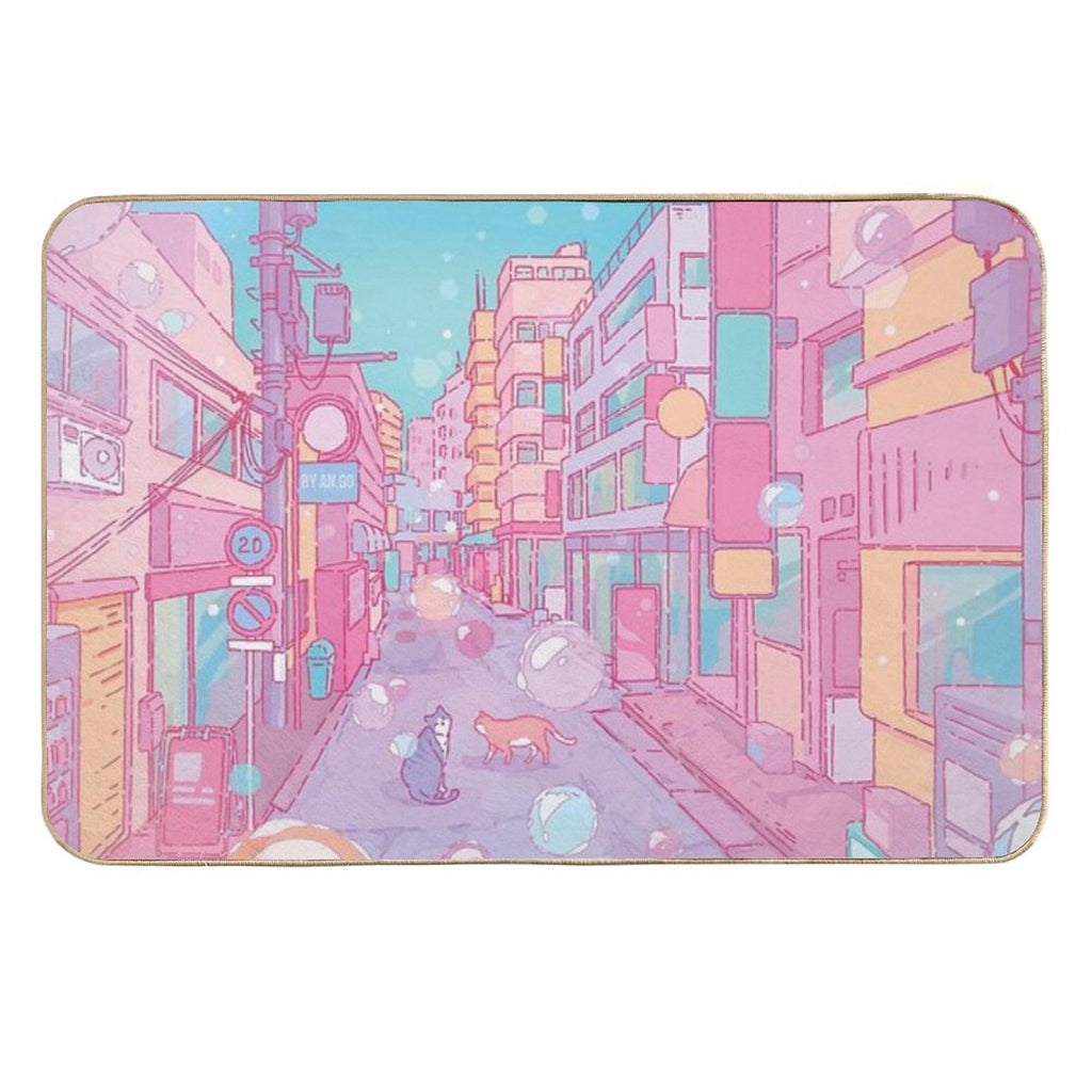 The Cute Cats in The Tokyo Streets (Soft Pastel Version)  Toxin-Free Bath Mat