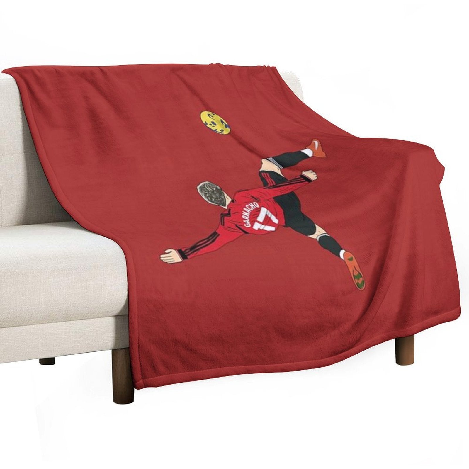 Alejandro Garnacho Bicycle Kick Overhead Goal Premium Throw Blanket