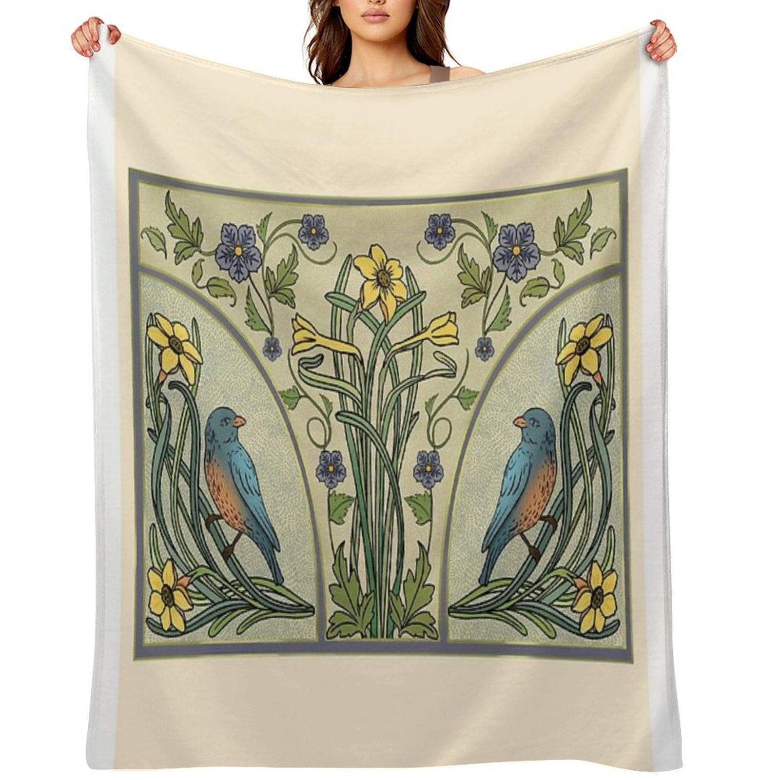 Bluebirds And Spring Blossoms Inspired By Art Nouveau Comfort Throw Blanket