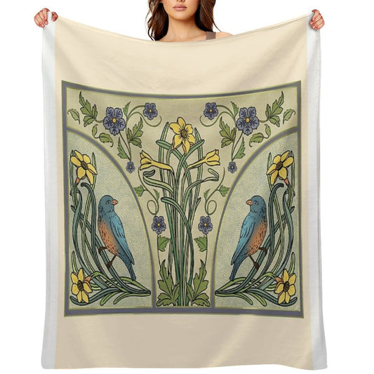 Bluebirds And Spring Blossoms Inspired By Art Nouveau Comfort Throw Blanket