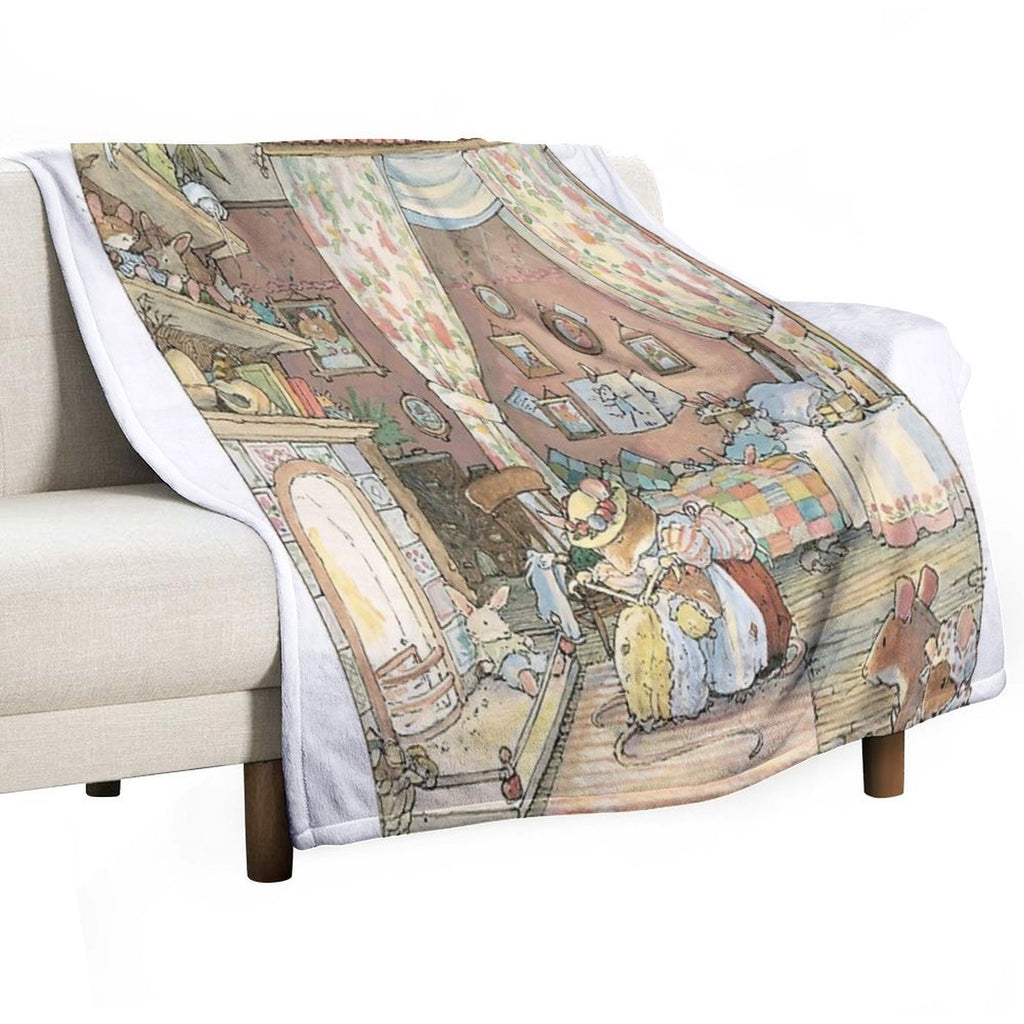 Lady Woodmouse Gets Primrose Ready for Bed Easy Care Throw Blanket