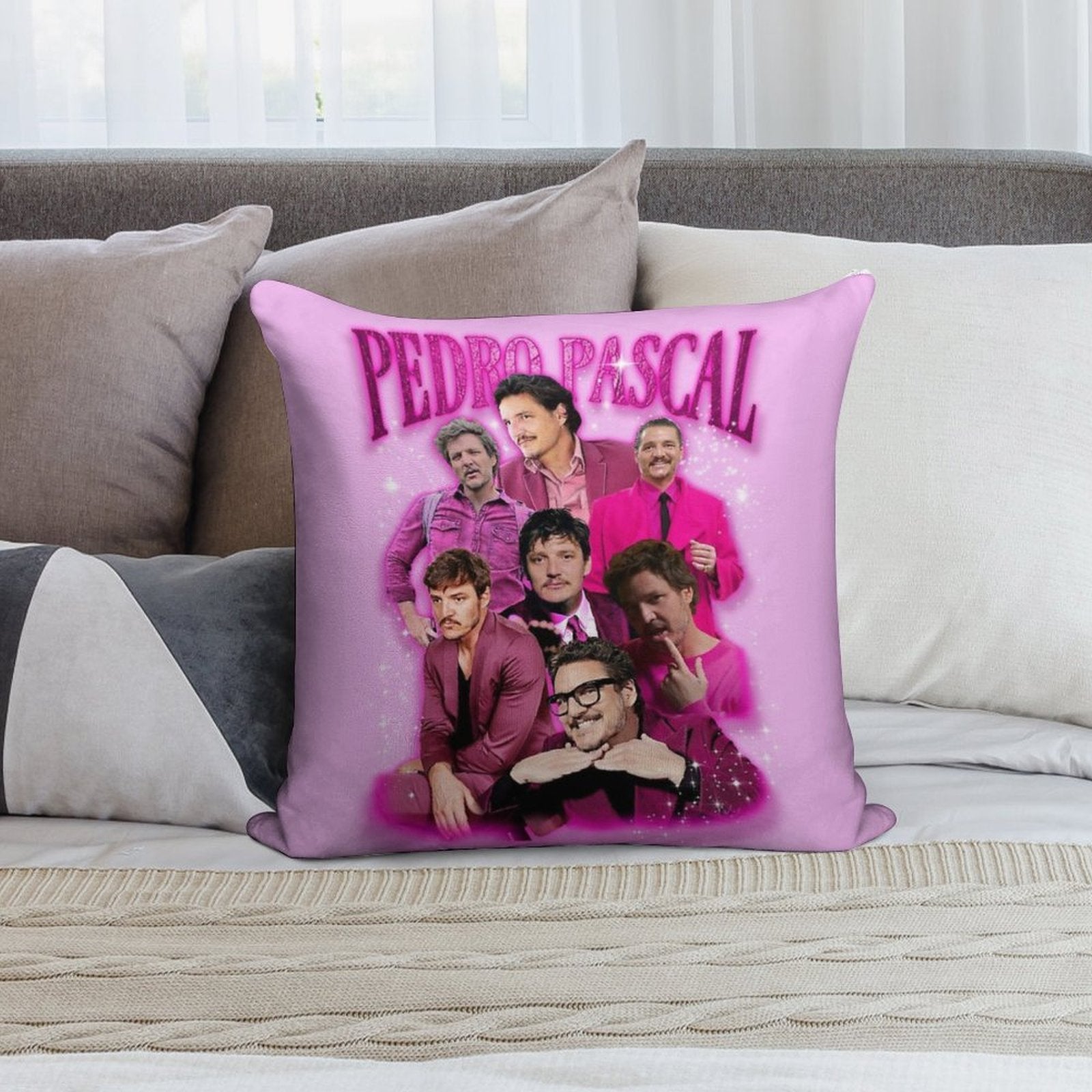 Pedro Pascal in Pink Soft Hidden Zipper Throw Pillow