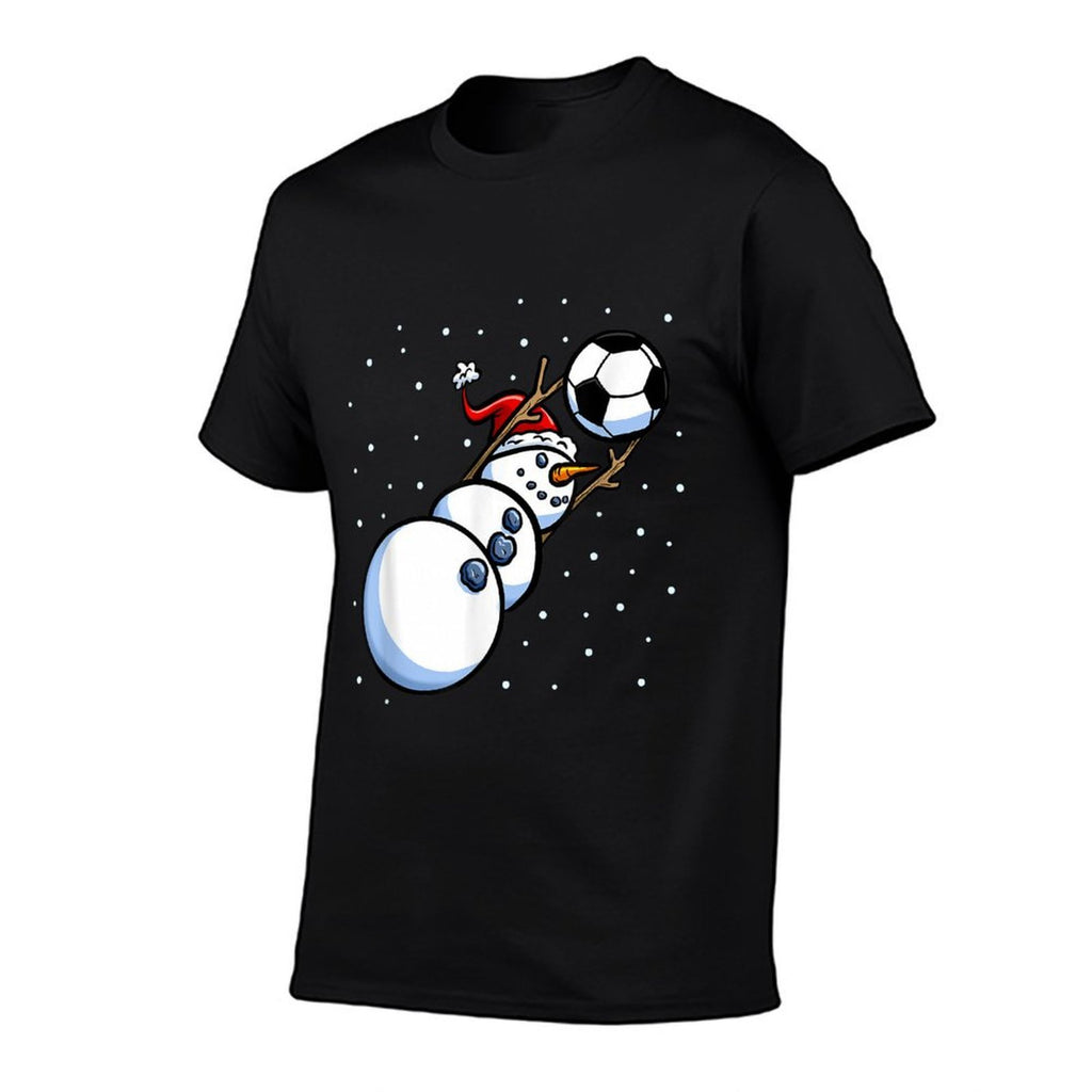Christmas Boys Men Xmas Goalkeeper Soccer Snowman  High-quality Stitching T-Shirt