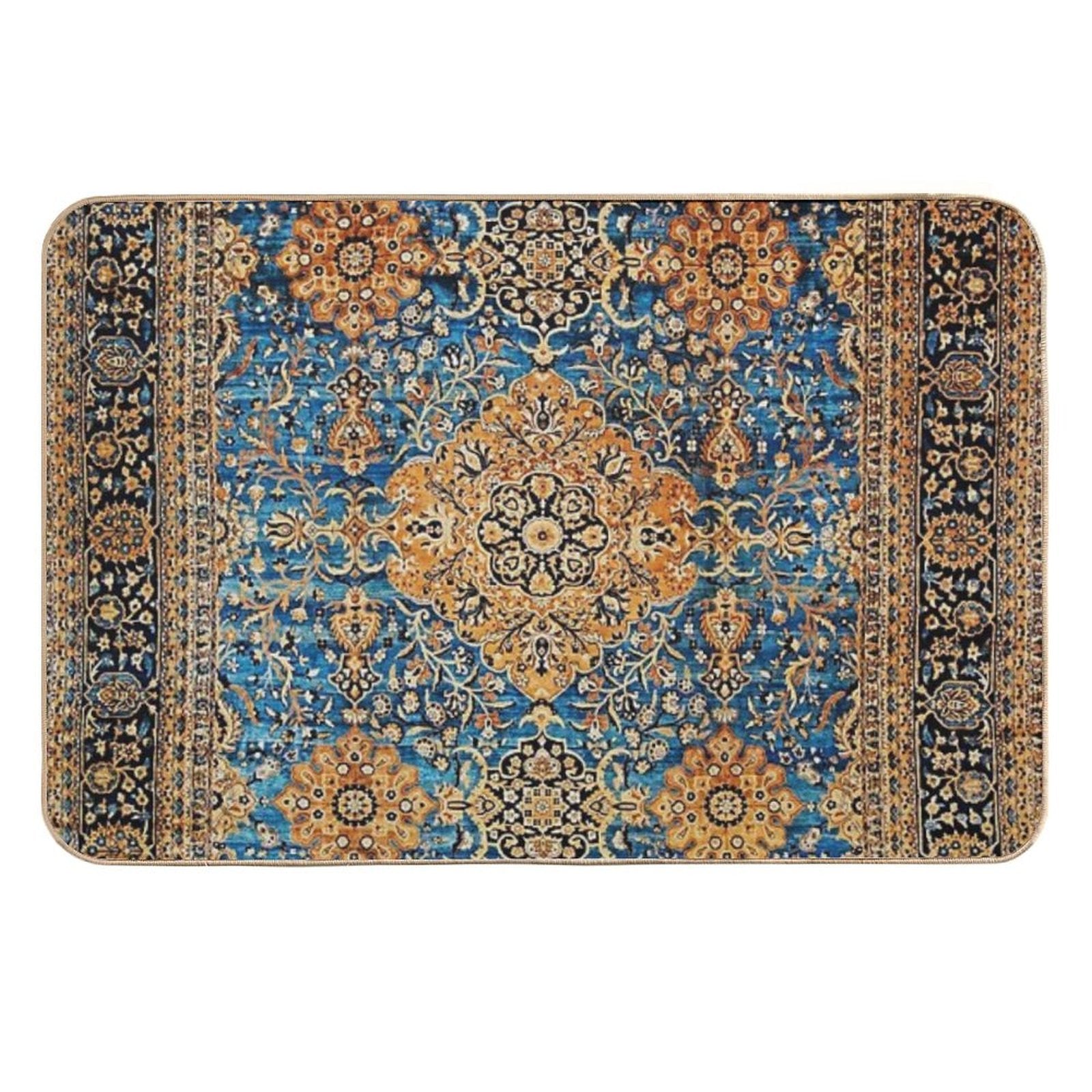 Antique Blue Persian Kirman Rug Print  Stain-Proof Bath Mat