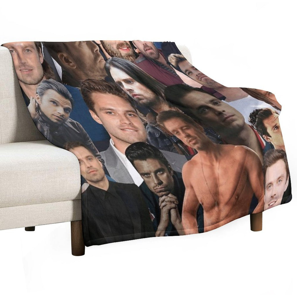 Sebastian Stan Photo Collage Actor Handsome Actor For Fans Womens Lightweight Throw Blanket