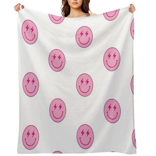 Hot Pink Lighting Bolt Smiley Face Wrinkle-free Throw Blanket