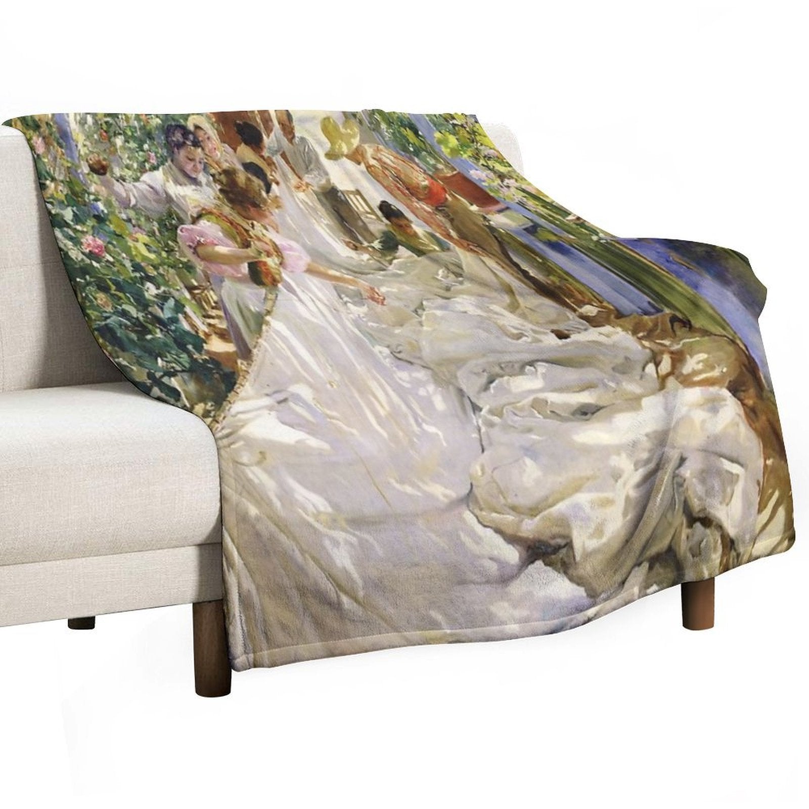Joaquín Sorolla - Sewing The Sail Velvety-soft Throw Blanket